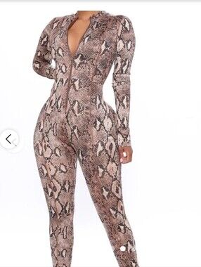 Blanc Snake Print Zip-Front Jumpsuit - Brown Size Small
